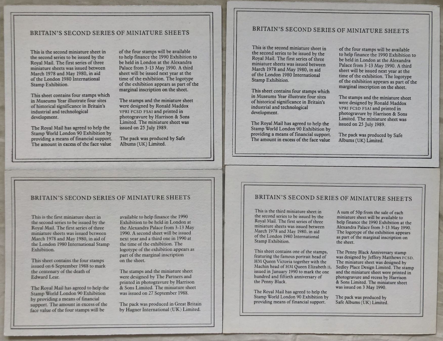 Tutti i francobolli: 4x Briefmarken Blocks - Grossbritannien '90 - postfrisch** – Nuovo (secondo la descrizione) da Schaffhausen venduto da durruti 5