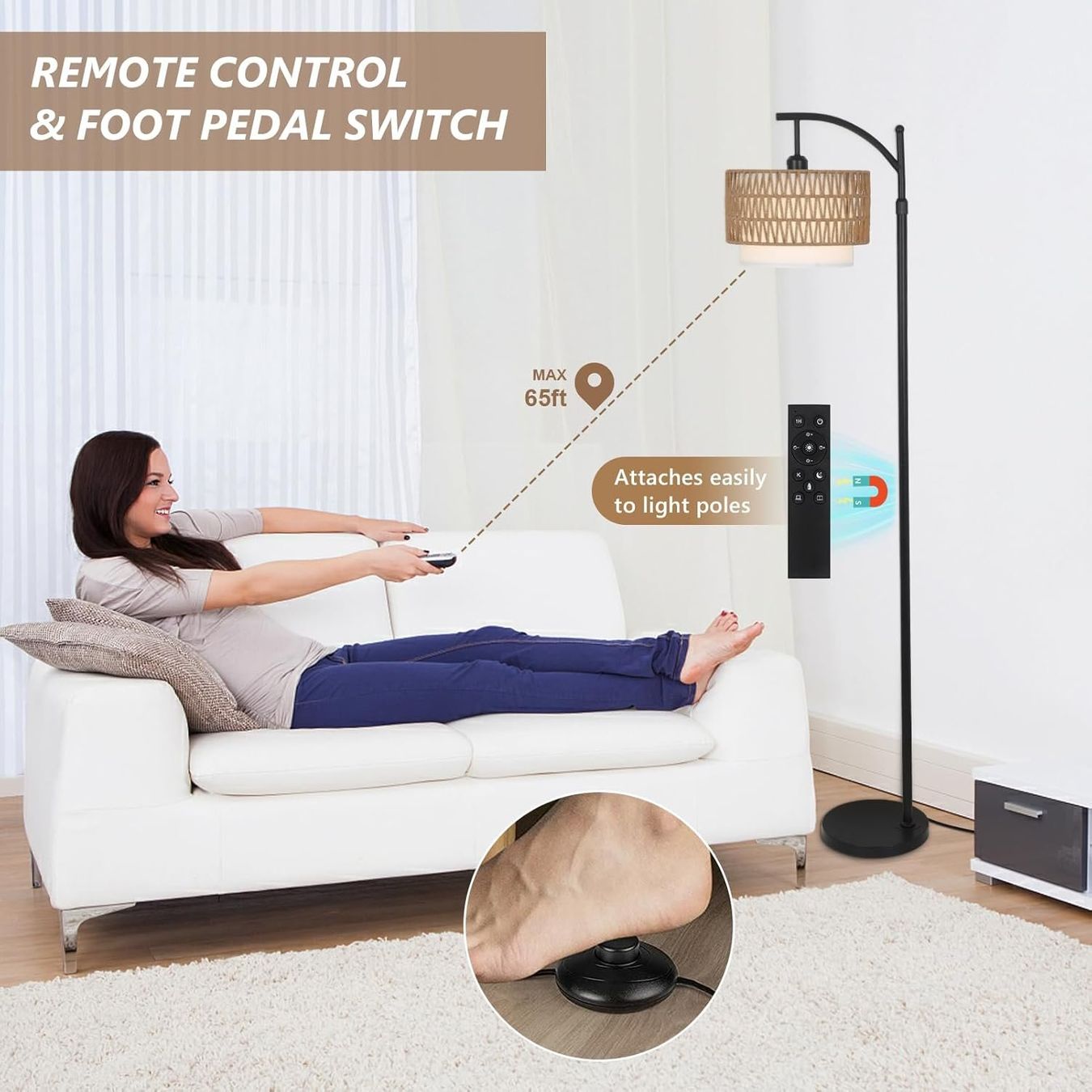 Lampade: Stehlampe Rattan Standleuchte Dimmbar Boho App-Steuerung – Nuovo e nell'imballaggio originale da Dörflingen venduto da Nixhub 5