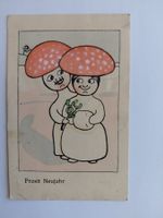 Alte Neujahrskarte, Pilze, "Prosit Neujahr", Rarität!1910
