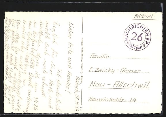 Ansichtskarten: AK Bülach, Blick zur Kaserne, 1954 – Gebraucht aus Berlin von bartko-reher 1
