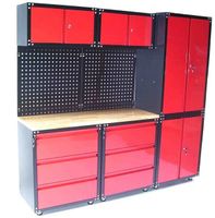 Werkstattschranksystem 9-teilig mit 134cm Arbeitsplatte ROT