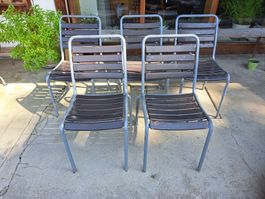 5er Set Gartenstühle, Gestell verzinkt, 60er Jahre stapelbar