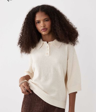 Knit Polo-shirt size S, oatmeal