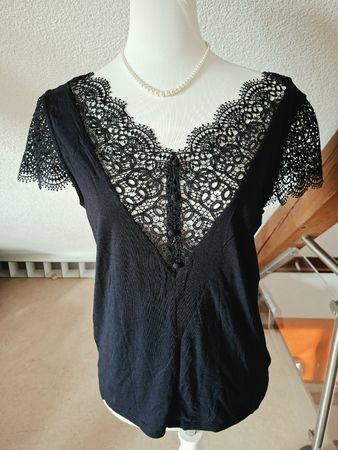 NAFNAF Schwarzes Damen Top mit Spitze Grösse L