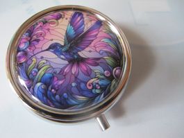 Hübsche Pillendose mit Kolibri-Motiv, neu