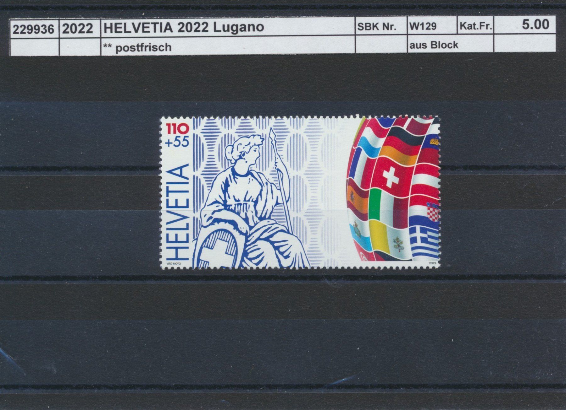 Tutti i francobolli: 2022 Einzelwert aus "HELVETIA Lugano - Block", ** postfrisch – Nuovo (secondo la descrizione) da Winterthur venduto da Zupogeru