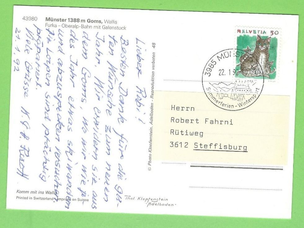 Cartoline postali: Münster Goms, Wallis – Usato da Zürich venduto da t24_de 1