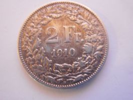 2 Fr. 1910 silber  gute Erhaltung