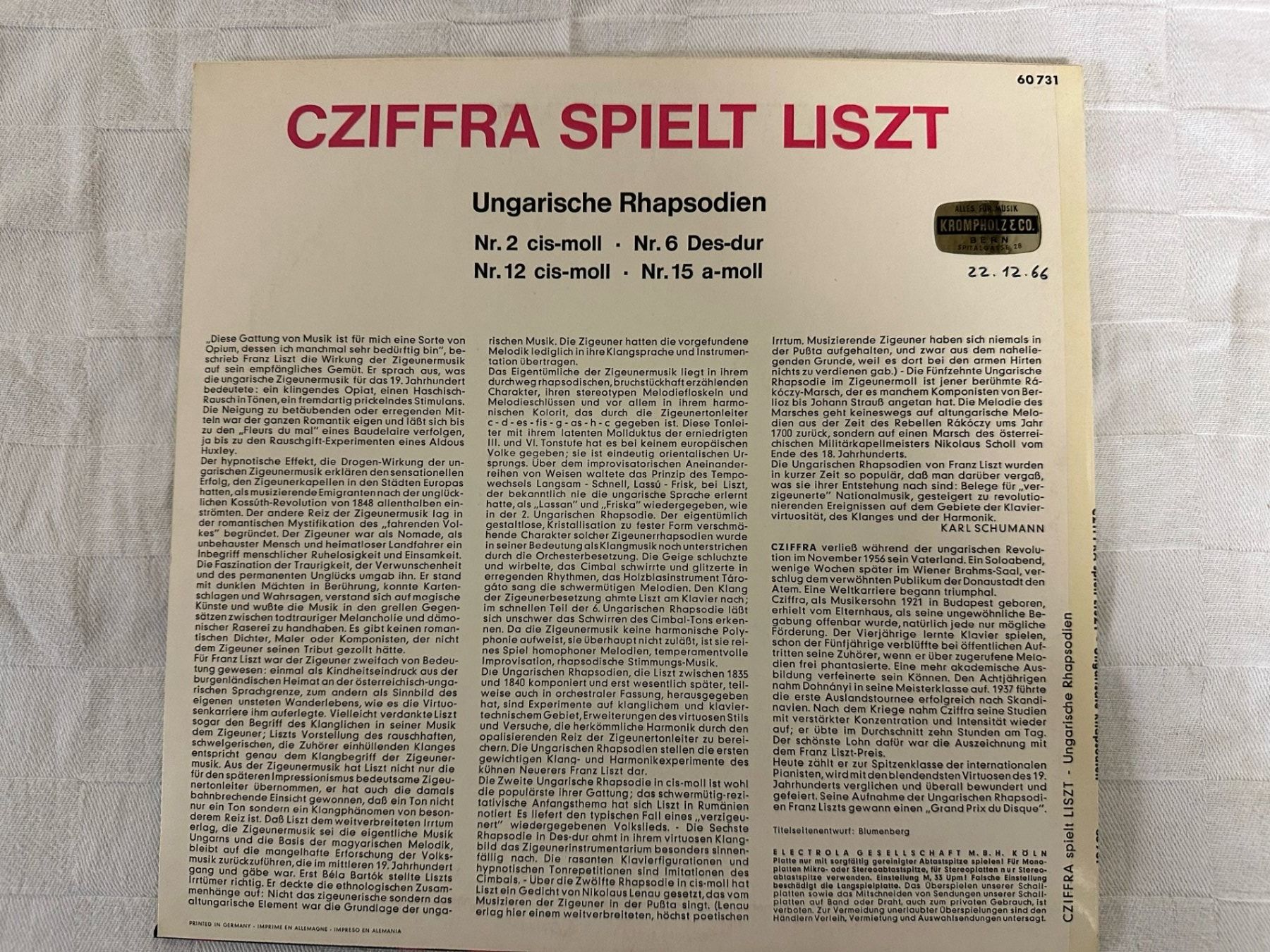 Vinyles: LP LISZT CZIFFRA 1966 – D'occasion à Ostermundigen par wini63 1