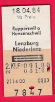 KARTON BILLETT,RUPPERSWIL - NIEDERLENZ,2.KLASSE, RETOUR,HALB