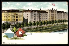 AK Zürich, Kaserne am Flussufer, Wappen