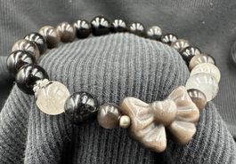 8mm Silber Obsidian Armband Fliege mit Turmalinquarz