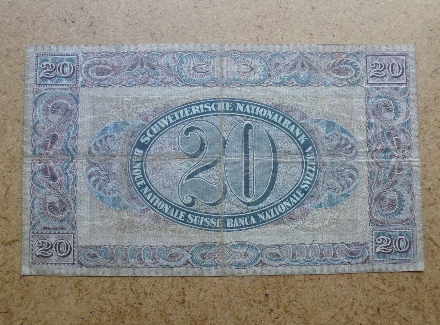 Banconote: ++ 20.- Franken 29. Sept. 1927 – Usato da Walkringen venduto da Casablanca777 2