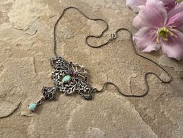 Traum Collier Halskette im Jugendstil Opal Rubin Perlen 925S