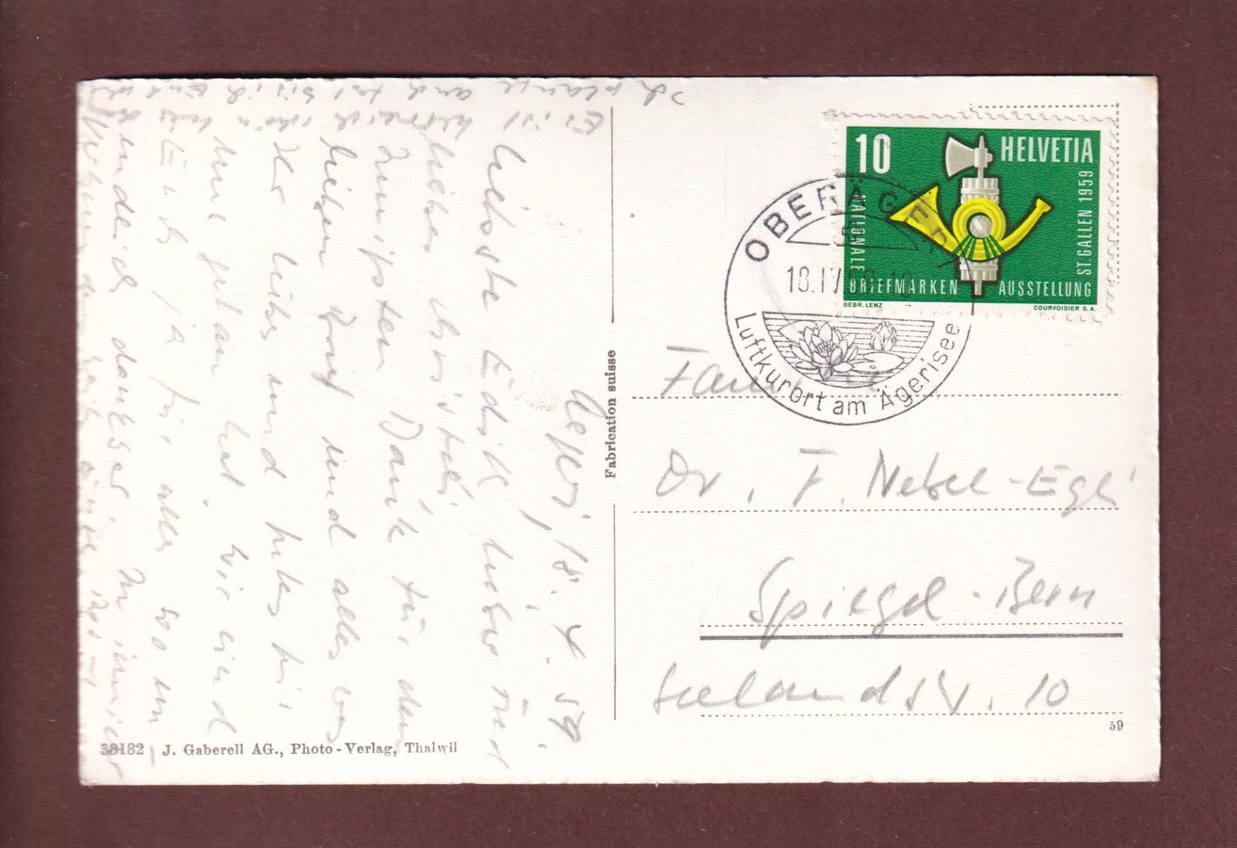 Cartoline postali: Am AEGERISEE - 1959 – Usato da Pully venduto da nicecards 1