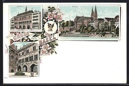 Lithographie Basel, Pfalz, Rathaus, Hof
