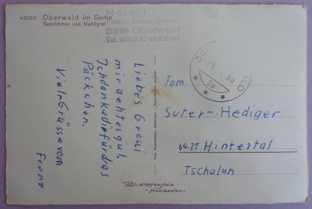 Cartoline postali: Oberwald im Goms – Difettoso da Fétigny venduto da Billy2miny 1
