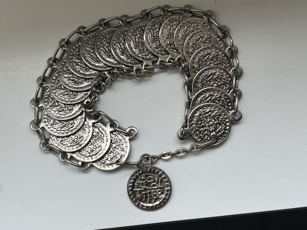 Bracelet Vintage Rigide Ouvrant En Cuivre Argenté - Style Oriental - Occasion Bon État