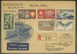 Schweiz 1939 - Swissair Europatlug Sud bis Cairo - R-Brief