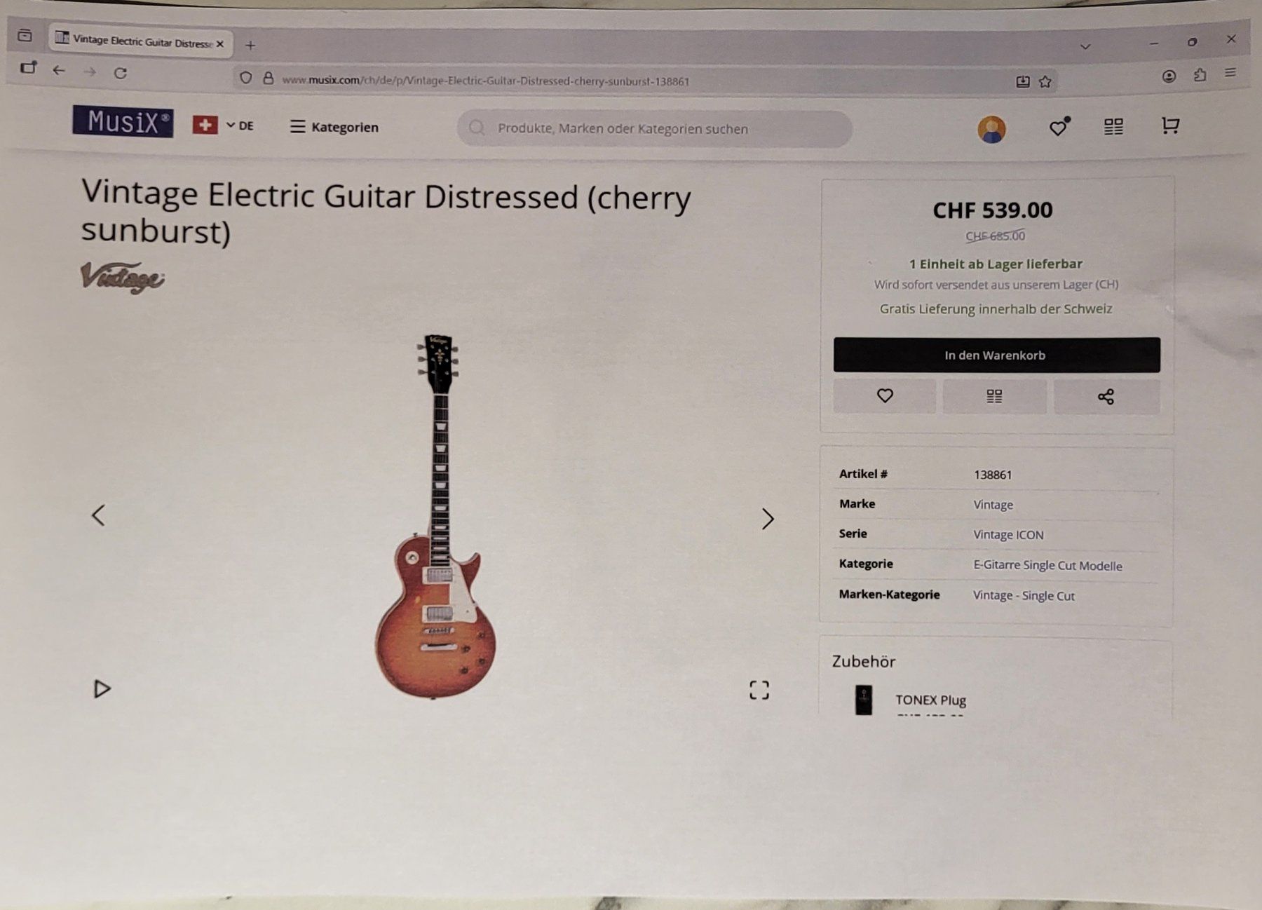 Vintage Strumenti musicali: Gitarre Vintage – Usato da Madiswil venduto da Cabarnet 3