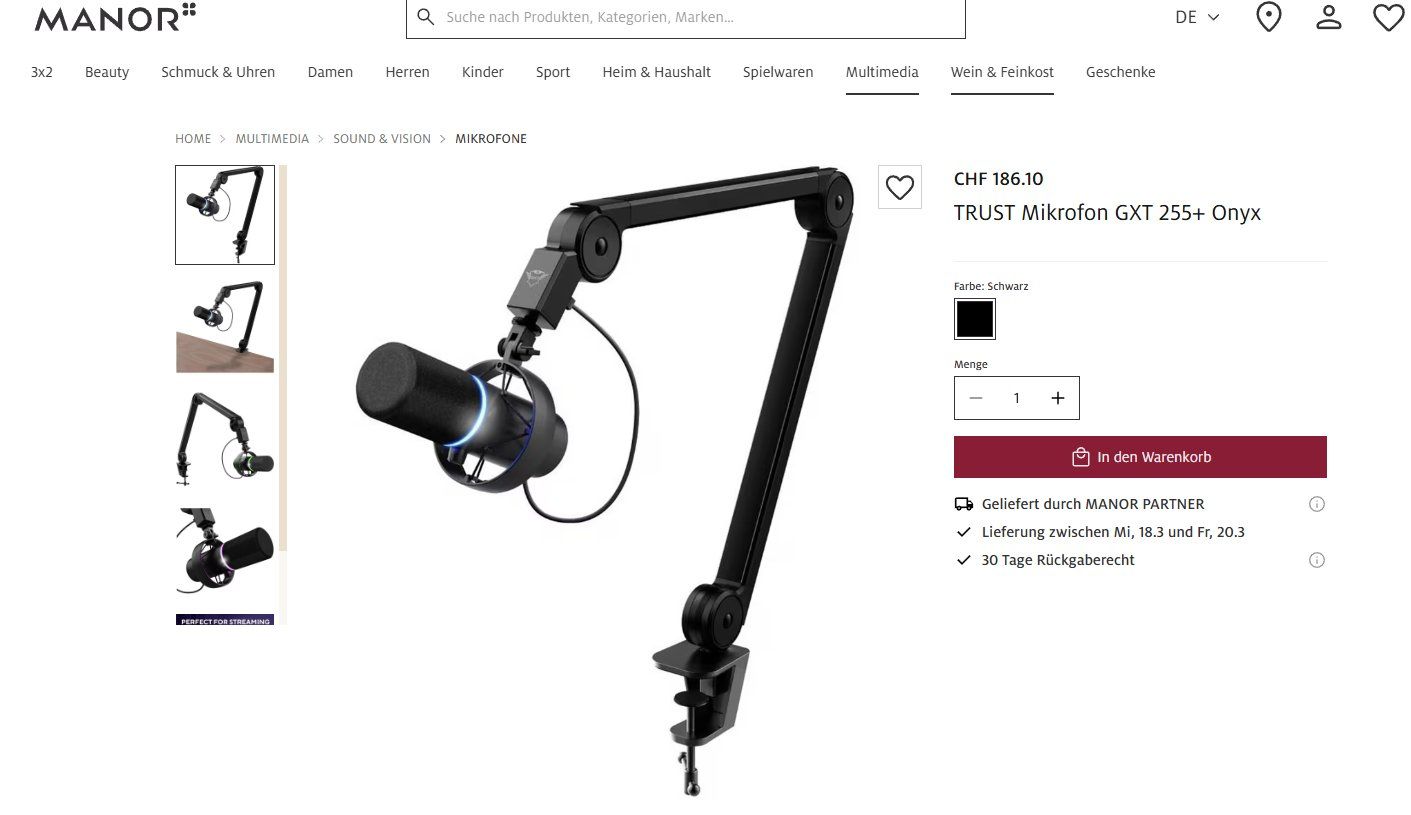 Trust Microfoni: GXT 255+ Onyx Professional condenser usb Microphone With Arm – Usato da Geneve venduto da T36