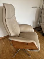 Relax Sessel Leder beige drehbar mit Holzlehne gebraucht