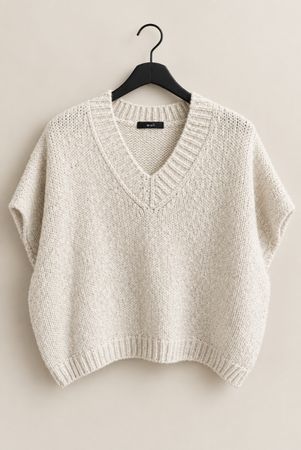 Oui Strickweste V-Ausschnitt beige grob gestrickt neu