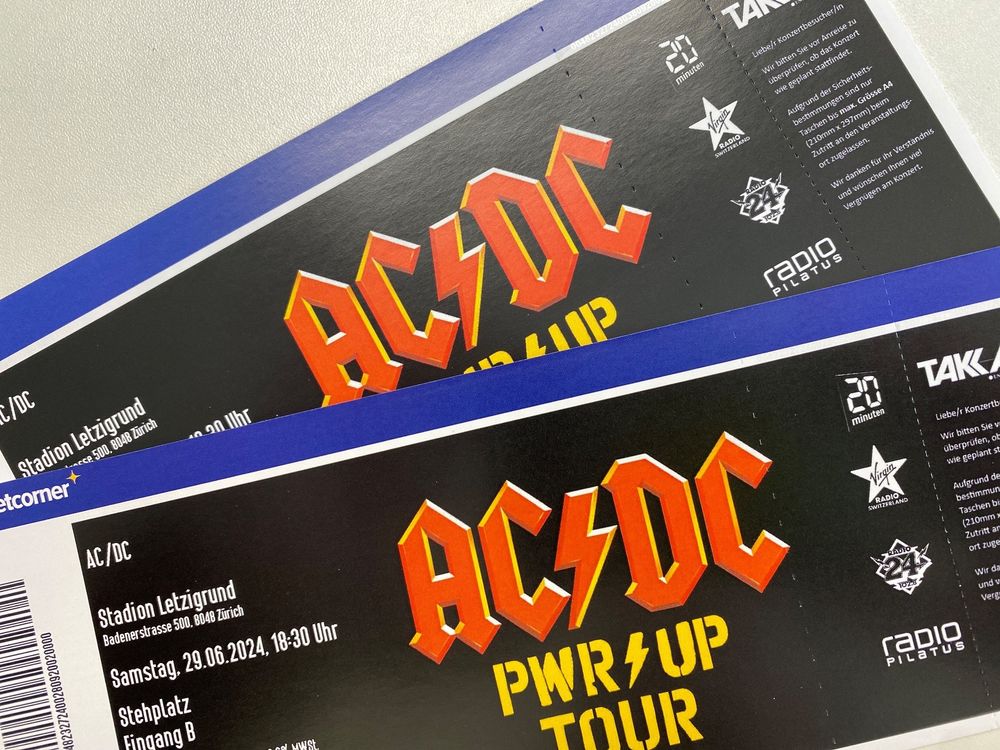 2 x AC/DC Stehplatz Tickets Zürich - 29. Juni 2024 (Neu und ...