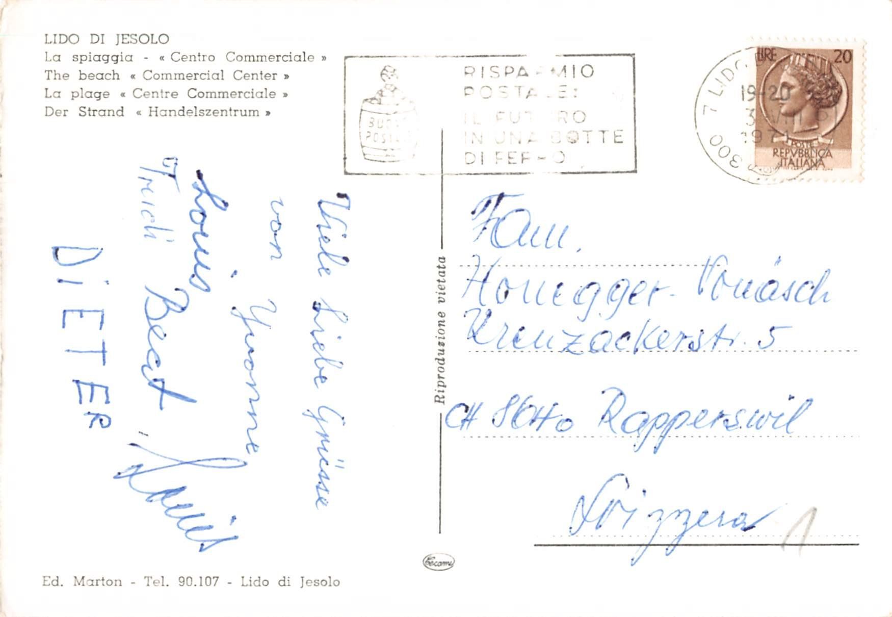 Cartoline postali: 2x Gruss vom LIDO DI JESOLO – Usato da Winterthur venduto da SchatzchischtliWinti 3