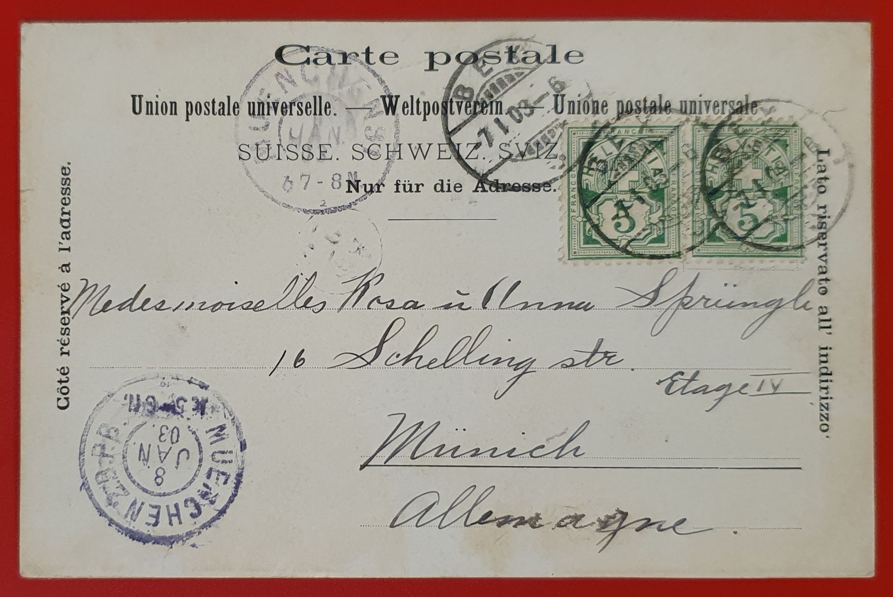 Cartoline postali: Pension Mösching in Chiètres/Bex 1903 – Usato da Kreuzlingen venduto da Rschweiz1 1