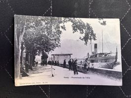 Ancienne carte postale Vevey - Promenade de l'Aile