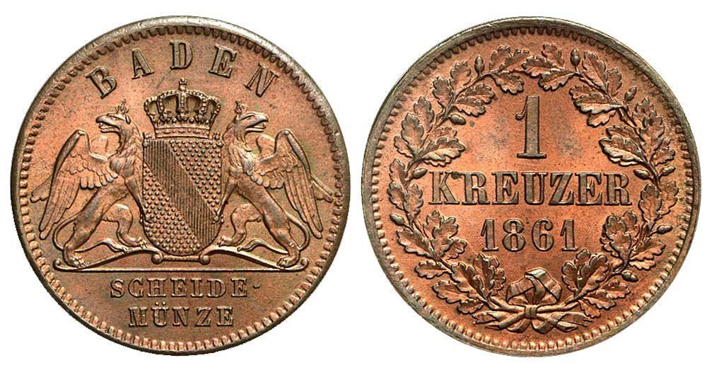 Tutti le monete: Baden, 1 Kreuzer 1861, unz! – Usato da Chiasso venduto da Novamarketing