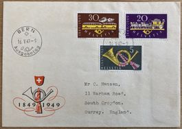 FDC 1949 '100 Jahre Post' illustriert ET BERN, SBK 90 Fr