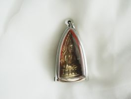 Thai Buddha Amulett Anhänger Metall Vitrine Vintage