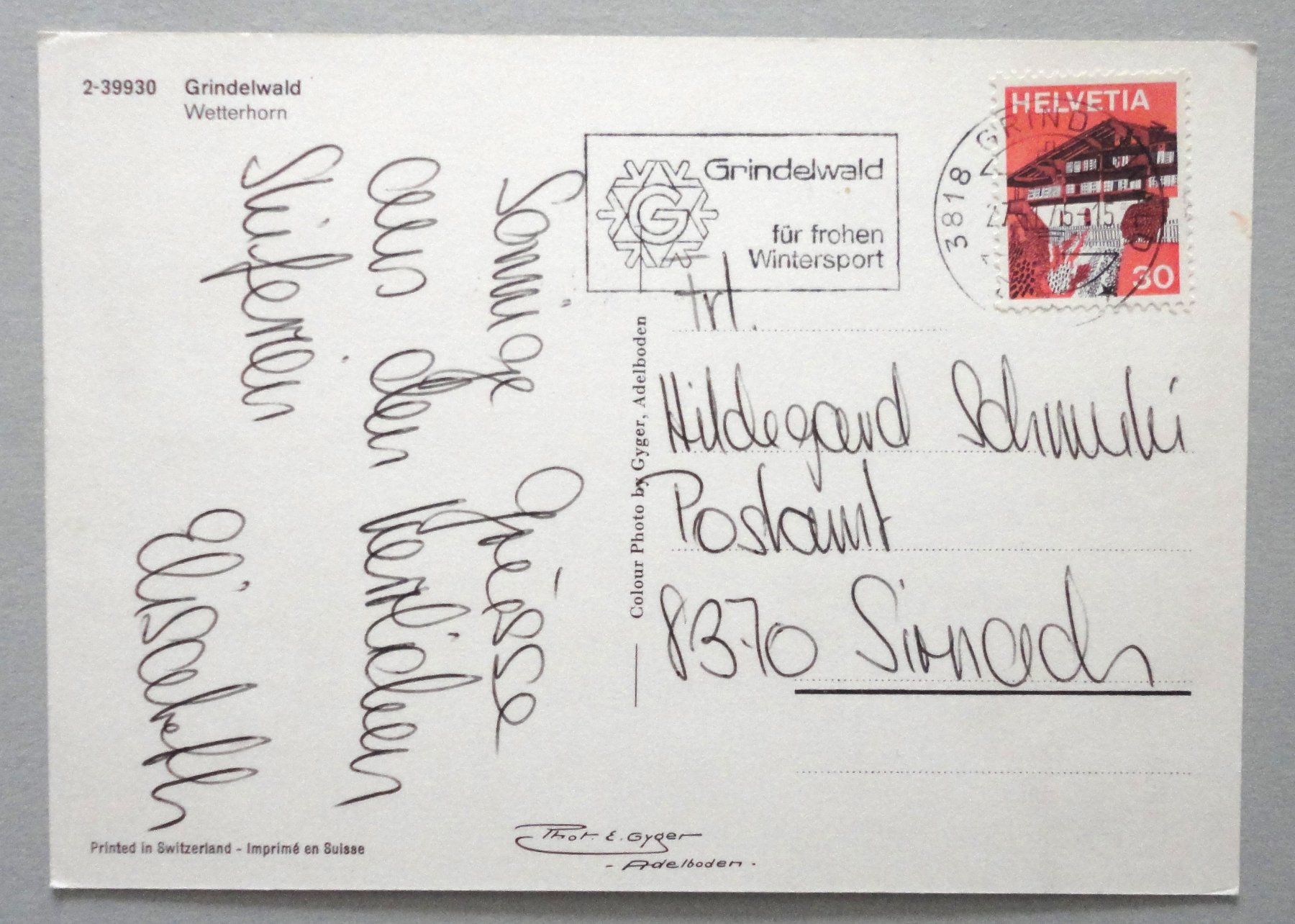 Cartoline postali: Grindelwald, Wetterhorn – Usato da Fétigny venduto da Billy2miny 1