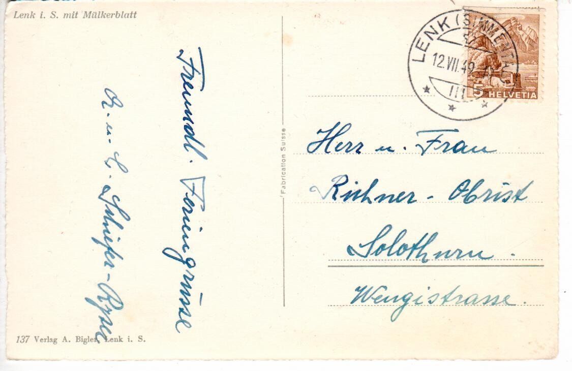 Ansichtskarten: Lenk i.S.  1949 – Gebraucht aus Wolhusen von Curver9 1