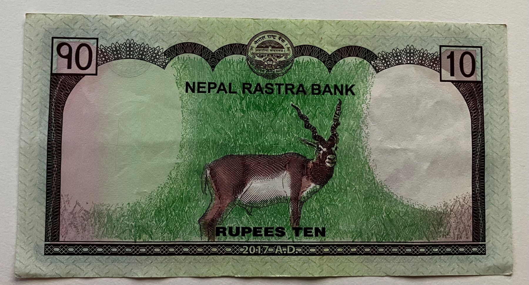 Banknoten: Nepal 10 Rupees 2017 – Gebraucht aus Algetshausen von Carrhard 1