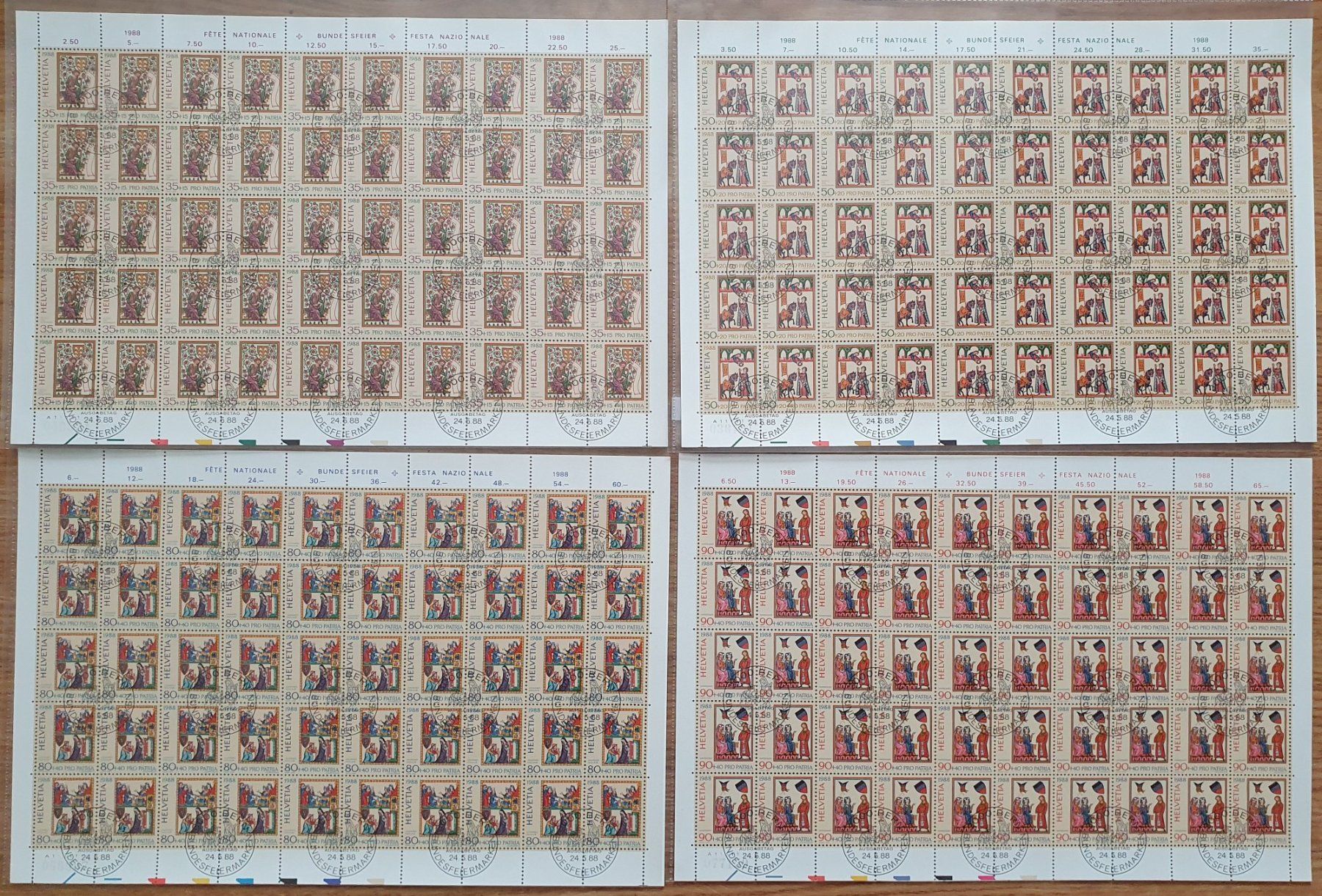 Tutti i francobolli: PP Bogenserie 1988 mit ET-Stempeln, Postpreis 185.- – Usato da Fislisbach venduto da Zigzag12