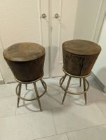 2x bar stools - Brown vegan leather, gold-like legs