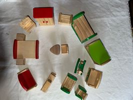 Meubles pour maison de poupée en bois vert et rouge