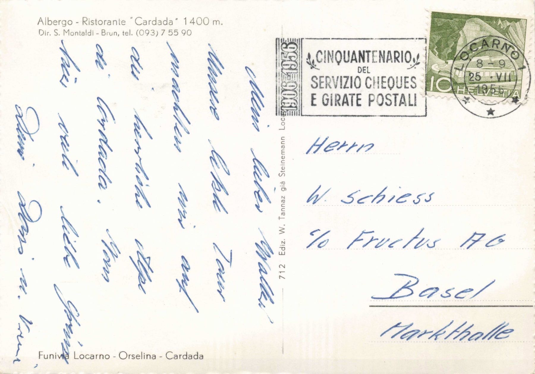 Cartoline postali: Cardada Locarno T – Usato da Biasca venduto da Blenio71 1