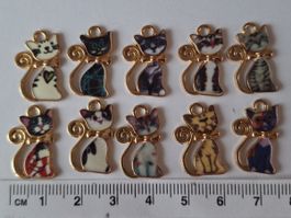 Katzen Anhänger, 10 Stück, für Schmuck basteln