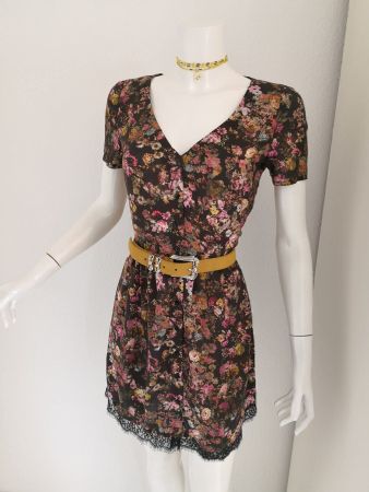 🤩MANGO KLEID BRAUN & BLUMENMUSTER & SPITZENRAND NEU & D&G P