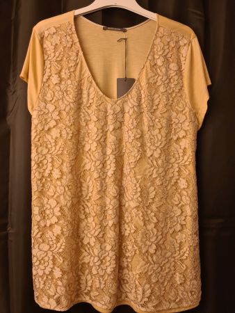Brandneues René Lezard Spitzen-Top, beige/puder, Gr. 44