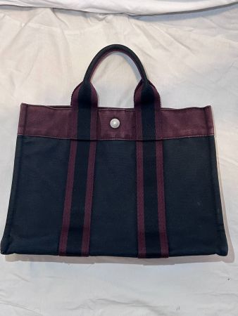Hermès Foul Tou PM Canvas schwarz bordeaux Beuteltasche