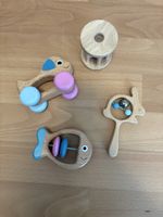 Holz-Rasselset für Babys, 4-teilig Fisch, Hase, Hund, Rolle