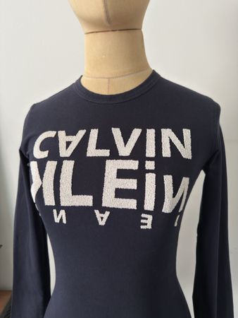 Calvin Klein Jeans Shirt Logo Langarm Dunkelblau, Gr. S