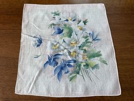Taschentuch mit Blumenmotiv Weiss  27x27cm