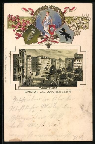 Ansichtskarten: Litho St. Gallen, Strassenbahnen am Mark – Gebraucht aus Berlin von bartko-reher