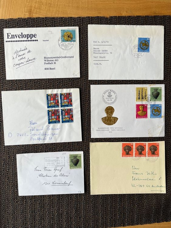 Tutti i francobolli: Enveloppes avec timbres Pro Patria 1971/1972/1974/1975 – Usato da Châtel-St-Denis venduto da Vaillant1
